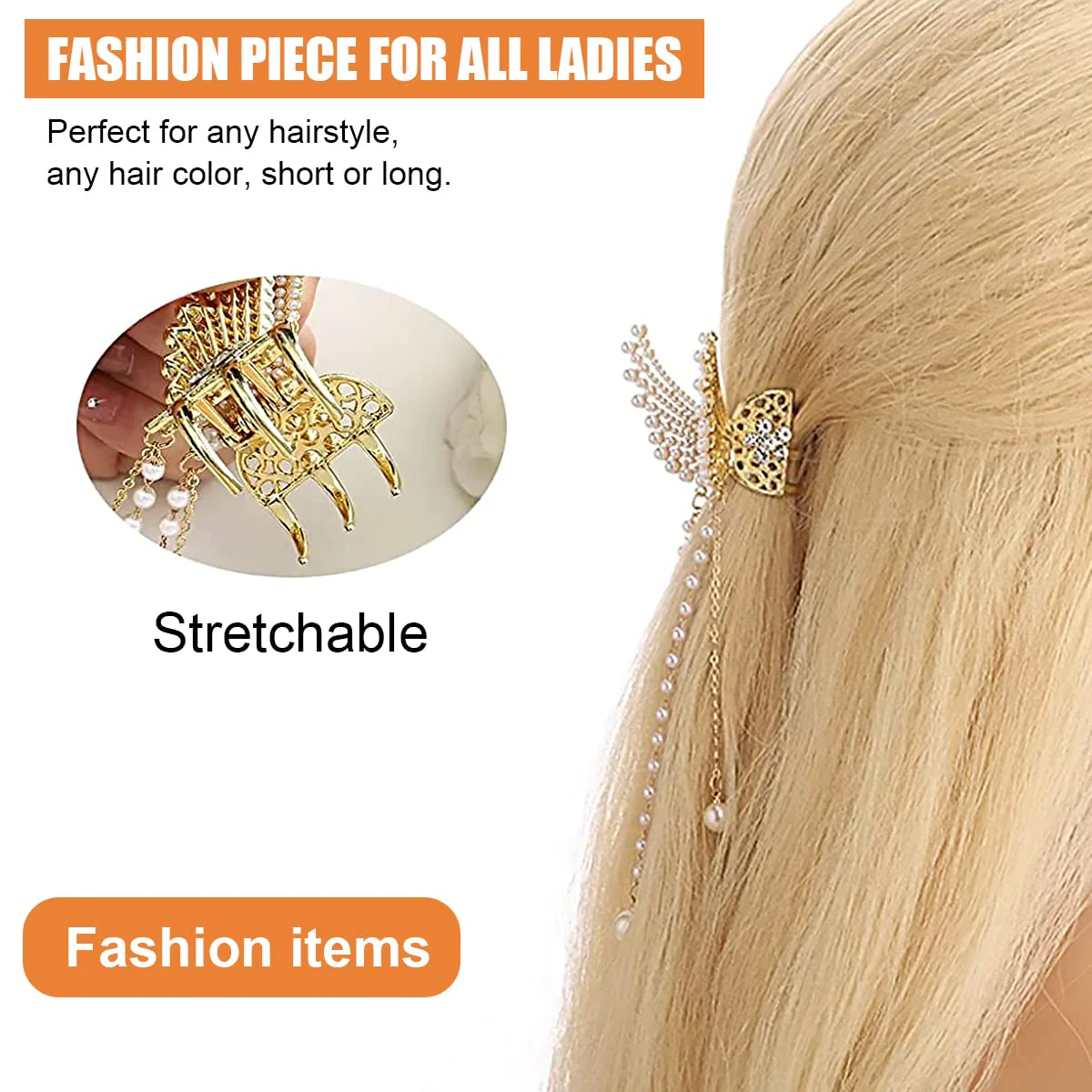 Pearl Wing Tassel Hair Claw Clip for Women Gallery
