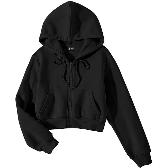 Women's Casual Cropped Zip-Up Hoodie